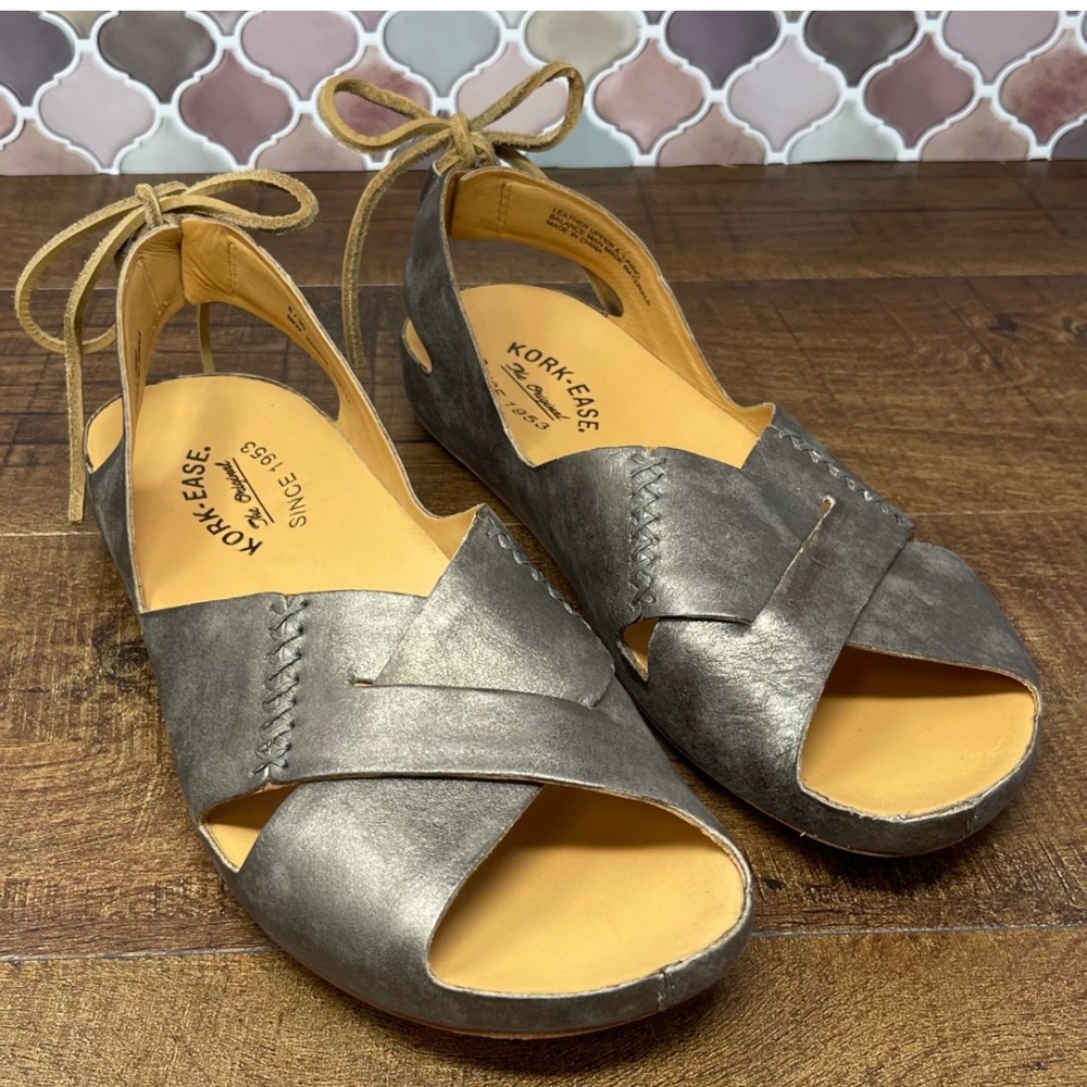 Kork-Ease "Rebecca" Slingback Tie Metallic Bronze‎ Leather Sandals - Size 8